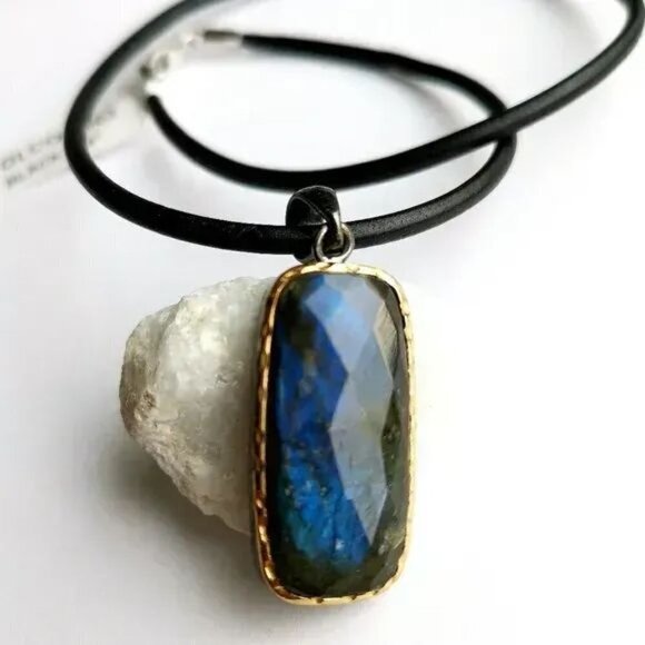 NEW labradorite pendant necklace in Sterling Silver 14k gold vermeil - Picture 3 of 9